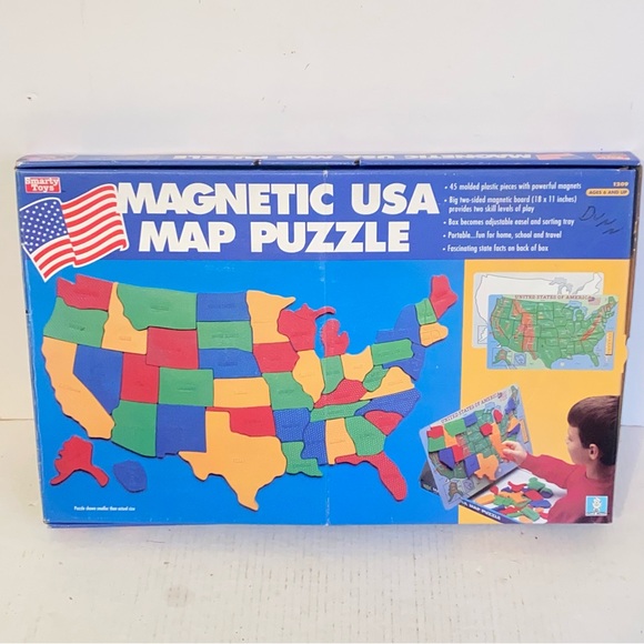 1992 Smarty Toys Magnetic USA Map Puzzle with Easel & Sorting Tray Ages 6 and Up - Picture 5 of 6